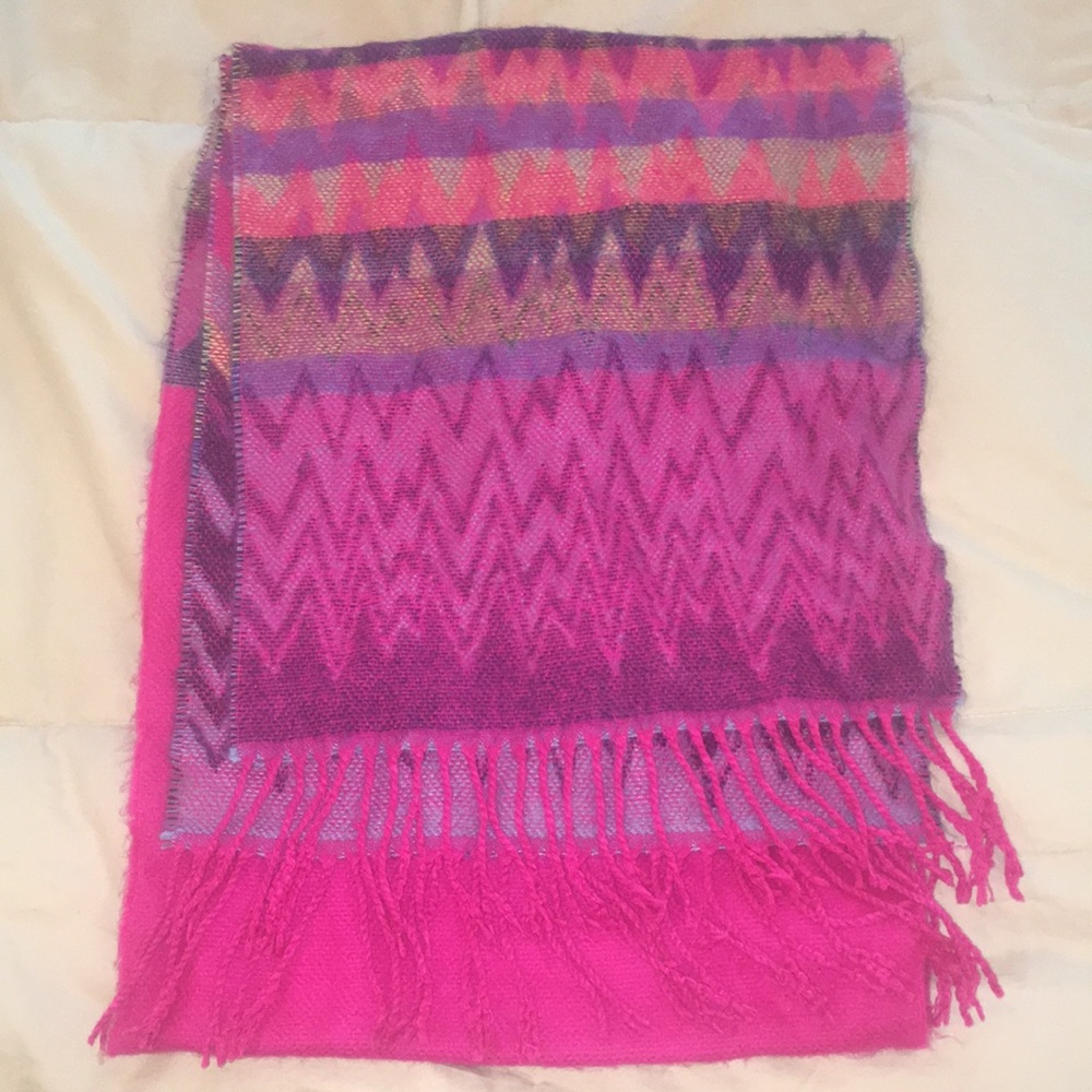 Thick Pink Scarf with Colorful Pattern